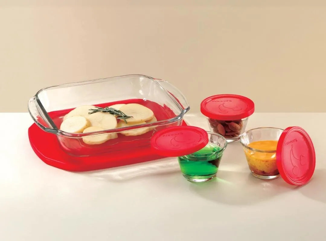 Refractario Cuadrado Con 3 Flaneras Con Tapa Vidrio Pirorey