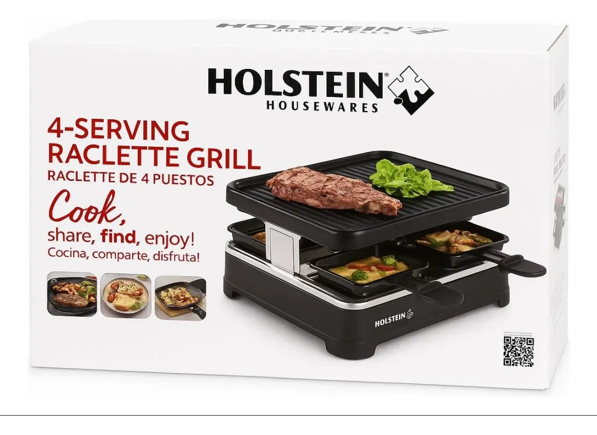 Asador Eléctrico Holstein Raclette Grill 4 Puestos Negro