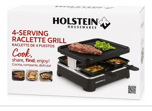 Asador Eléctrico Holstein Raclette Grill 4 Puestos Negro