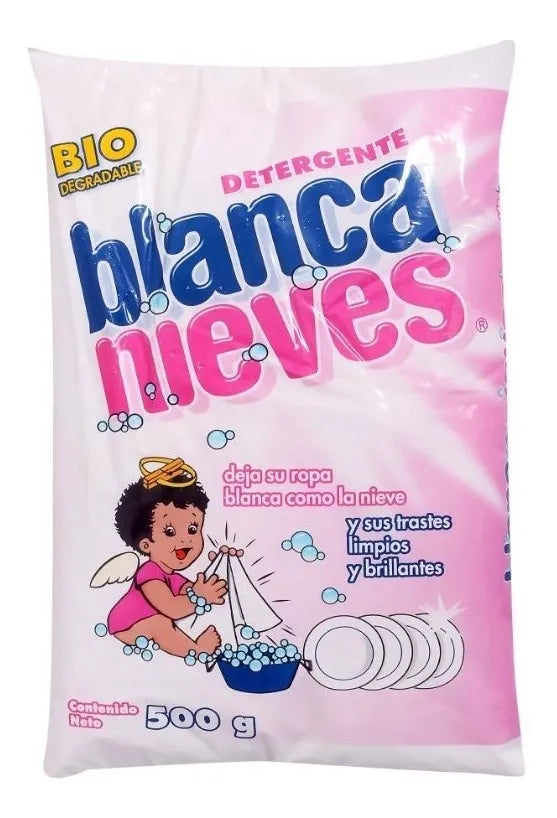 Detergente para ropa en polvo Blanca Nieves BIODEGRADABLE caja con 20 pz. de 500 gr.