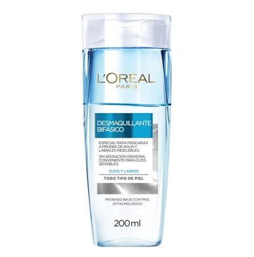 L'Oreal Paris Desmaquillante Bifásico para Ojos y Labios, Todo Tipo de Piel, 200ml.