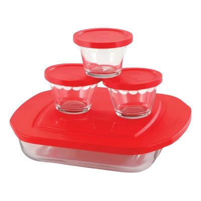 Refractario Cuadrado Con 3 Flaneras Con Tapa Vidrio Pirorey