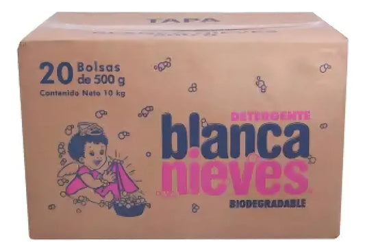 Detergente para ropa en polvo Blanca Nieves BIODEGRADABLE caja con 20 pz. de 500 gr.