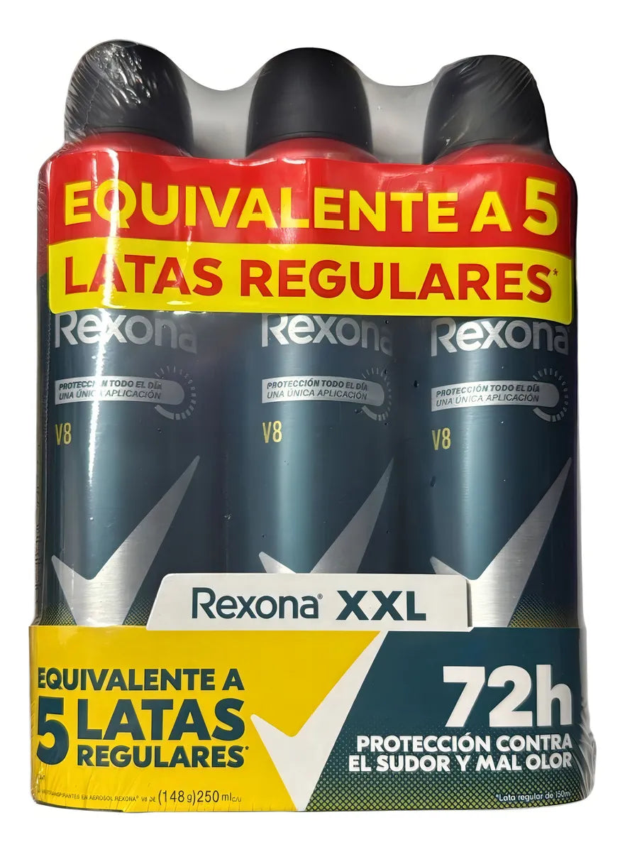 Rexona Men Antitranspirante En Aerosol V8 3 Pz Xl 250 Ml C/u Fragancia Mandarina Madera