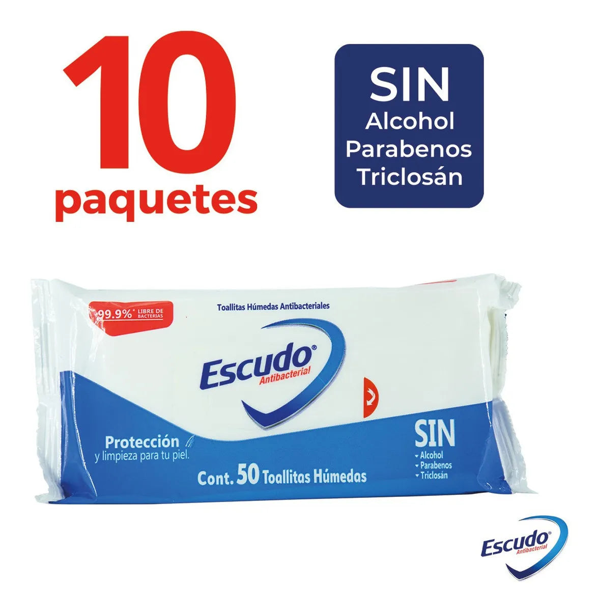 10 paquetes Toallas húmedas Escudo Toallita húmeda en bolsa 50 unidades