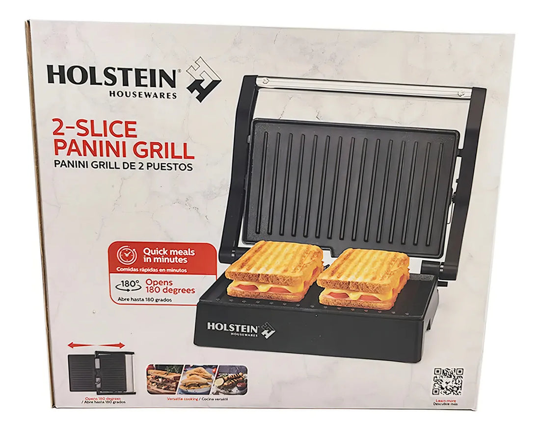 Sandwichera Eléctrica Holstein, Panini Parrilla Grill 180° Color Negro